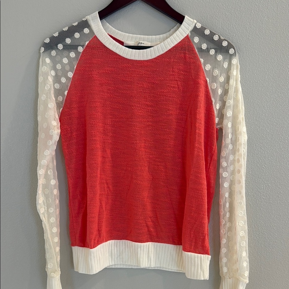Gibson Red and White Sheer Sleeve Top